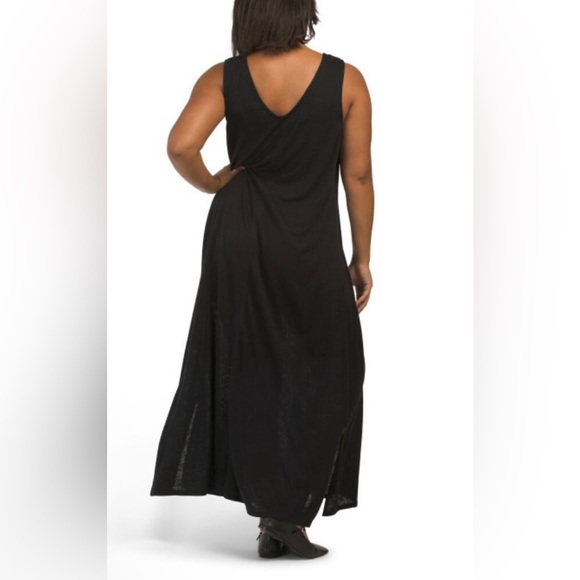 C&C CALIFORNIA Black Beauty Linen Blend Curved Yoke Maxi Dress Sz Small - Picture 2 of 5